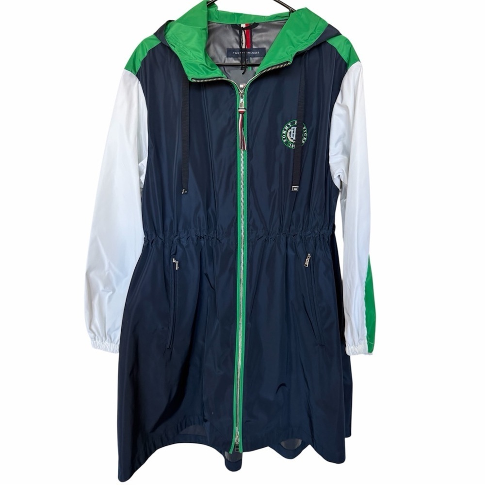 ✅ NWT Tommy Hilfiger Navy, Green, and White Raincoat Windbreaker size S